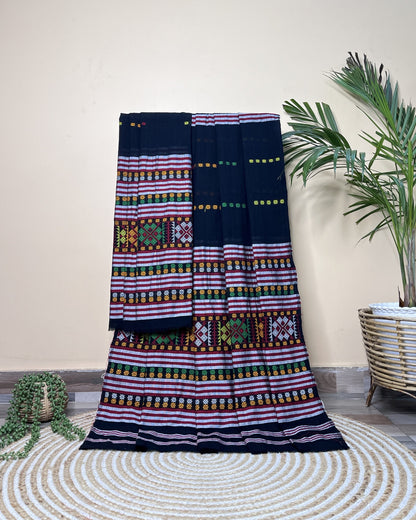 Ribi design Mising mekhela sador -Black