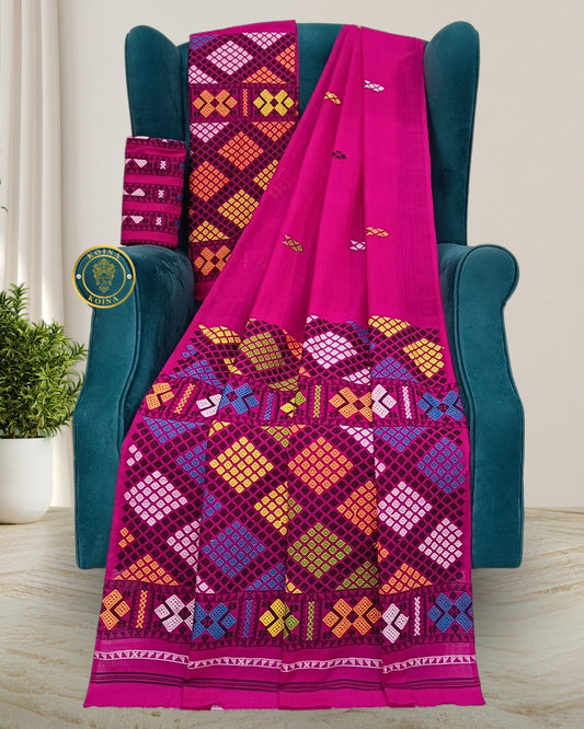 Rani pink padmini cotton Mising Mekhela Chadar