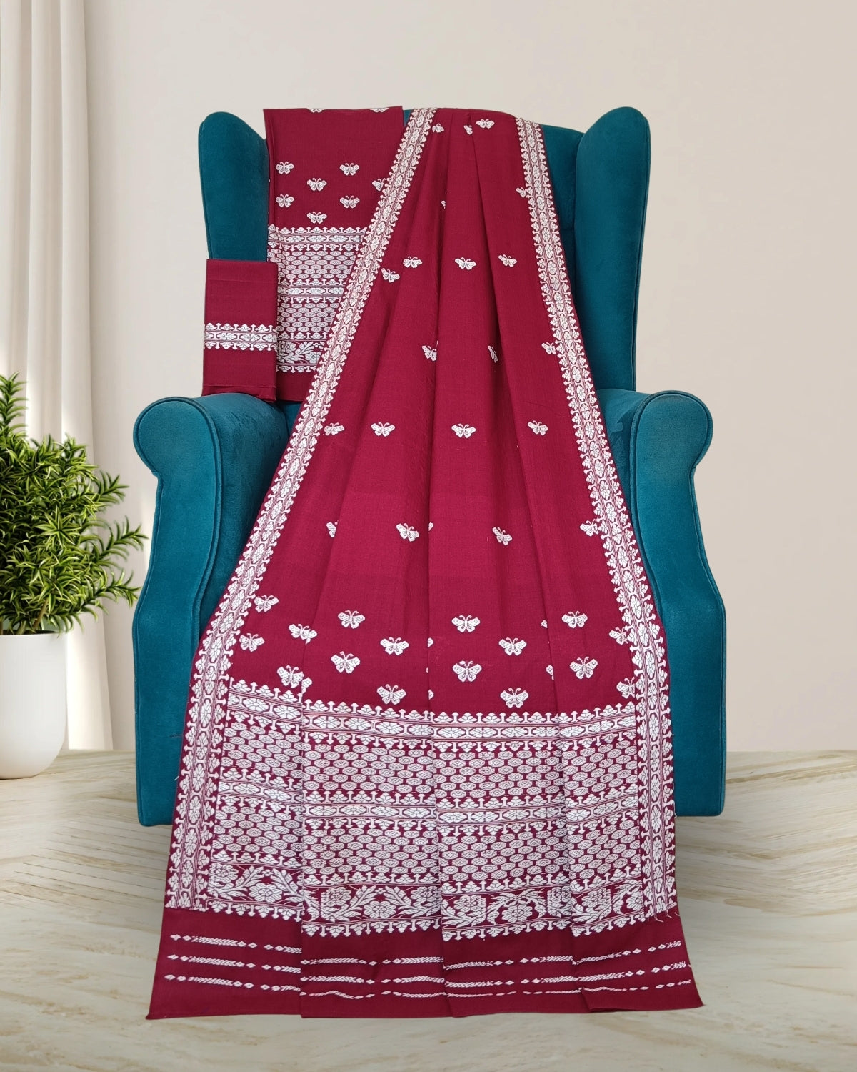 Butterfly design padmini cotton Mising mekhela sador - Eri silk work