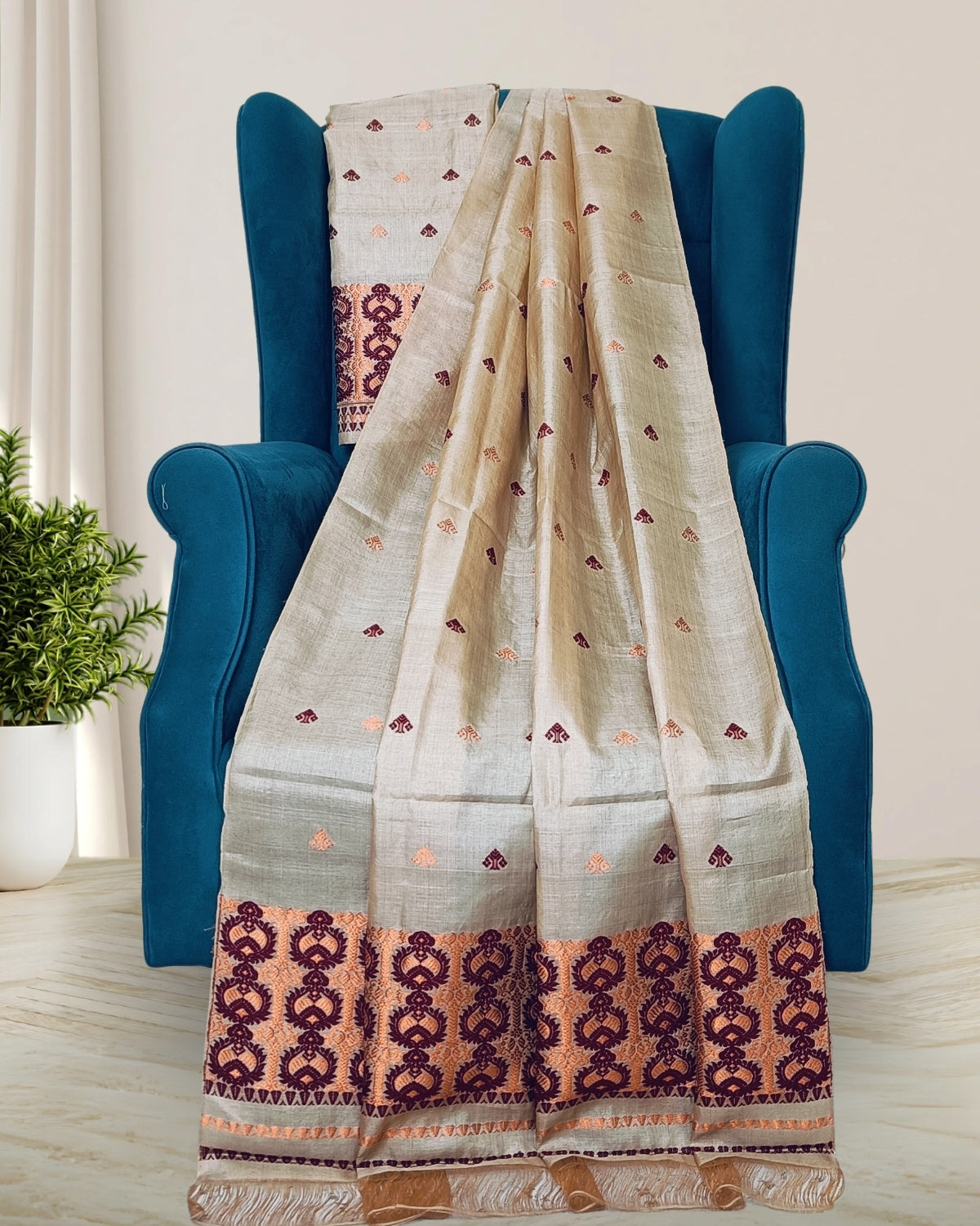 Tussar silk mekhela sador