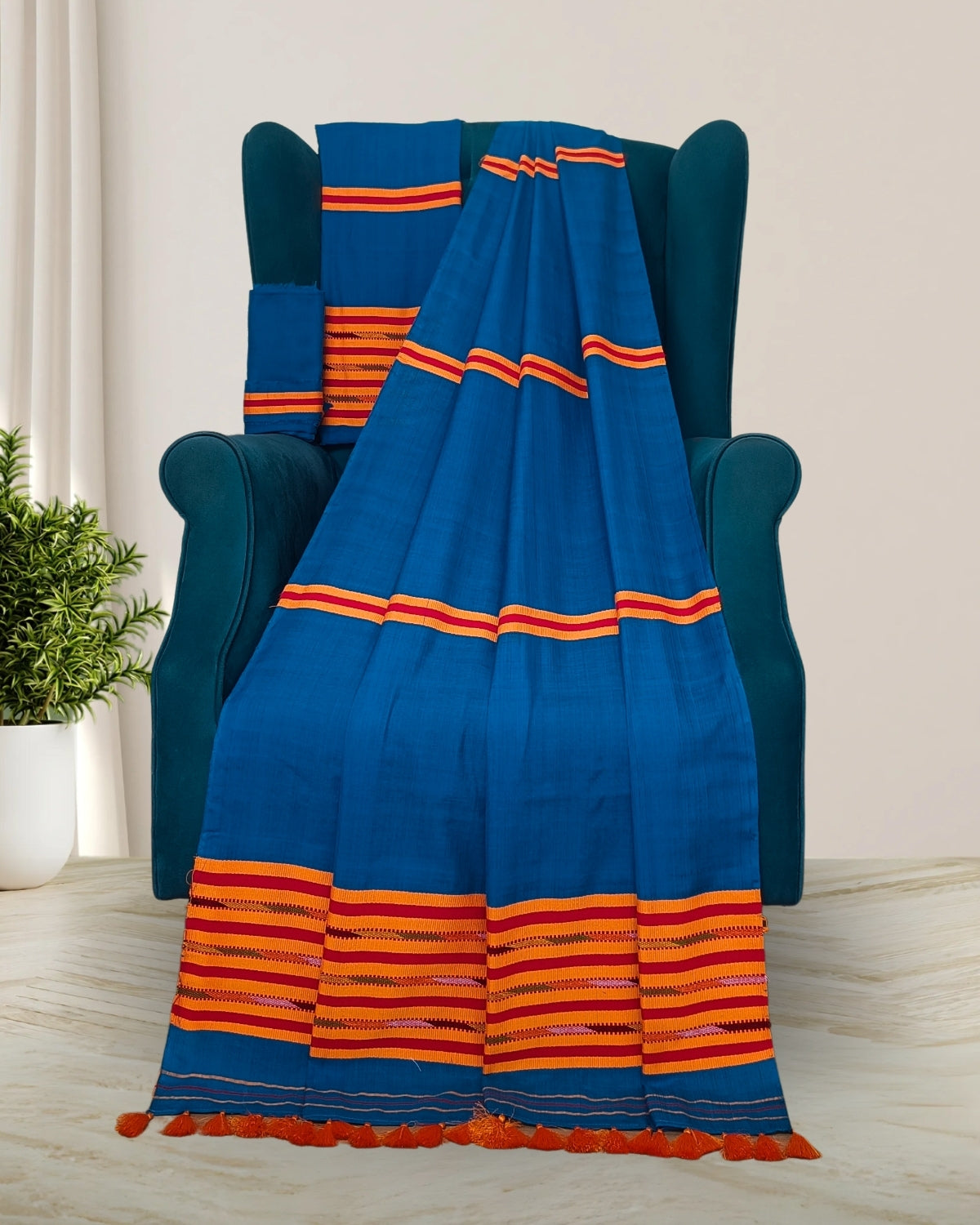 Ribi design Mising mekhela sador - Blue