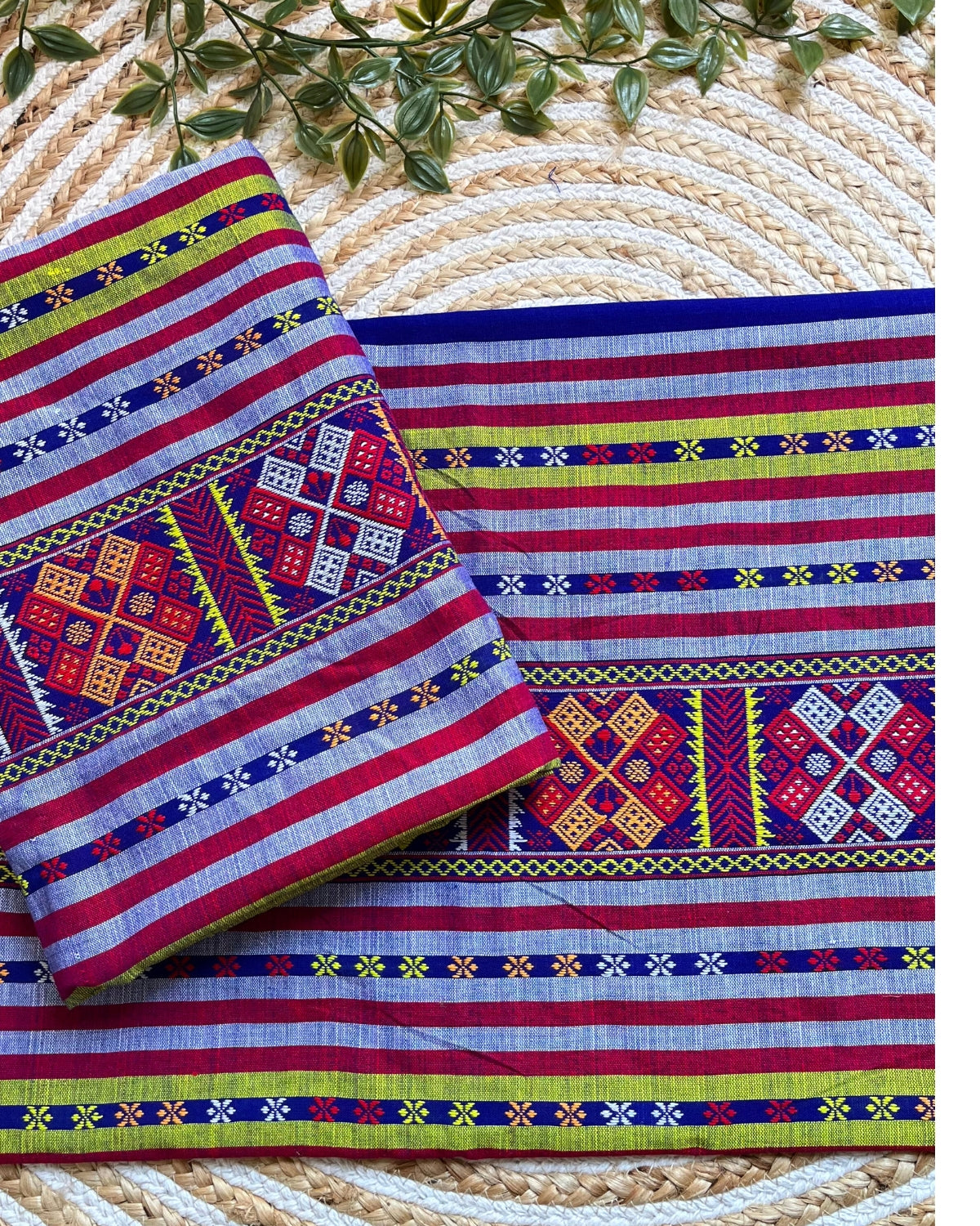 Ribi design Mising mekhela sador - Royal blue