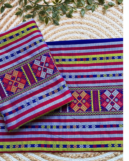 Ribi design Mising mekhela sador - Royal blue