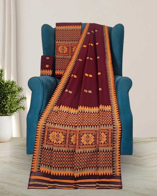 padmini cotton Mising mekhela sador-Brown