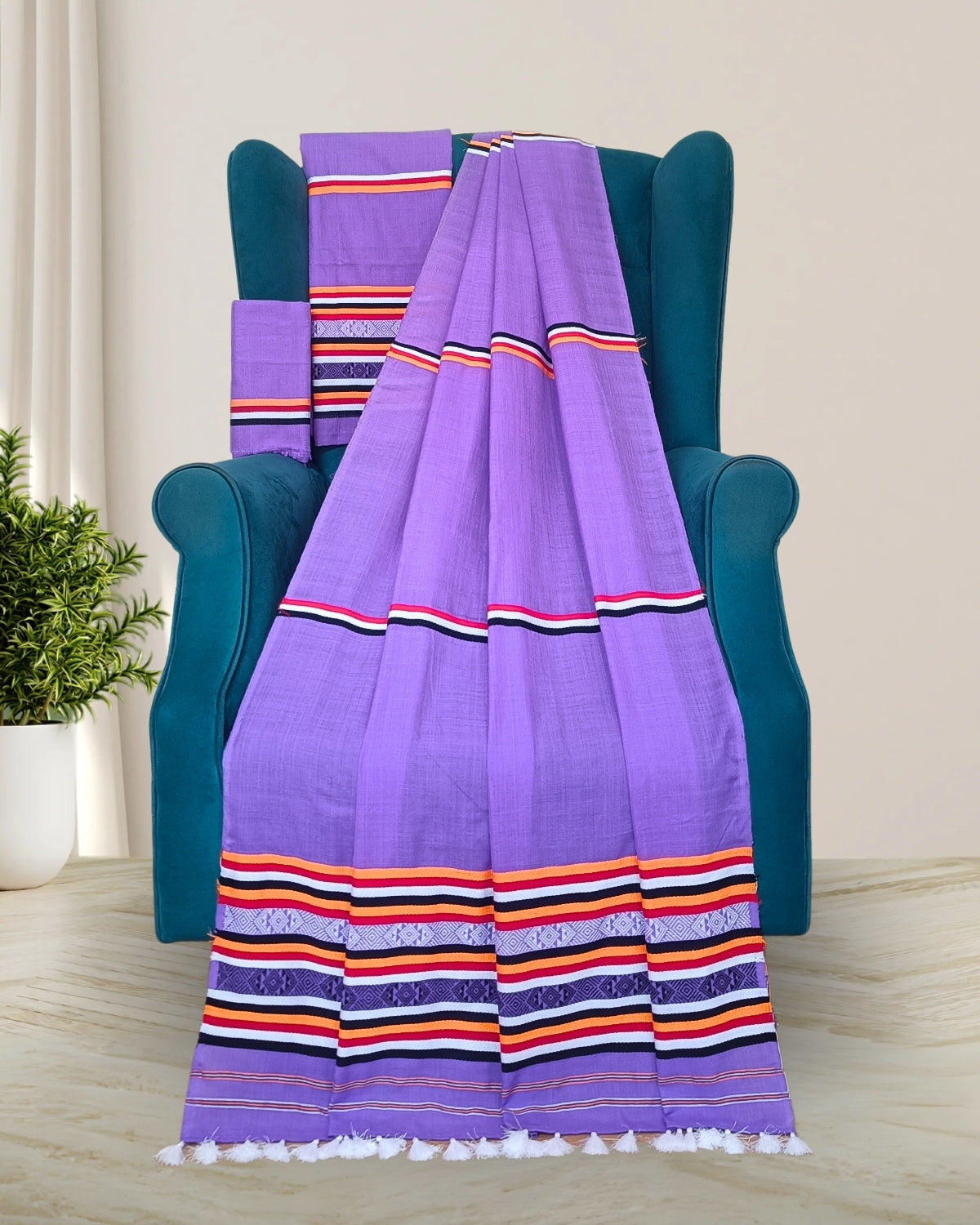 Ribi design Mising mekhela sador - Lavender