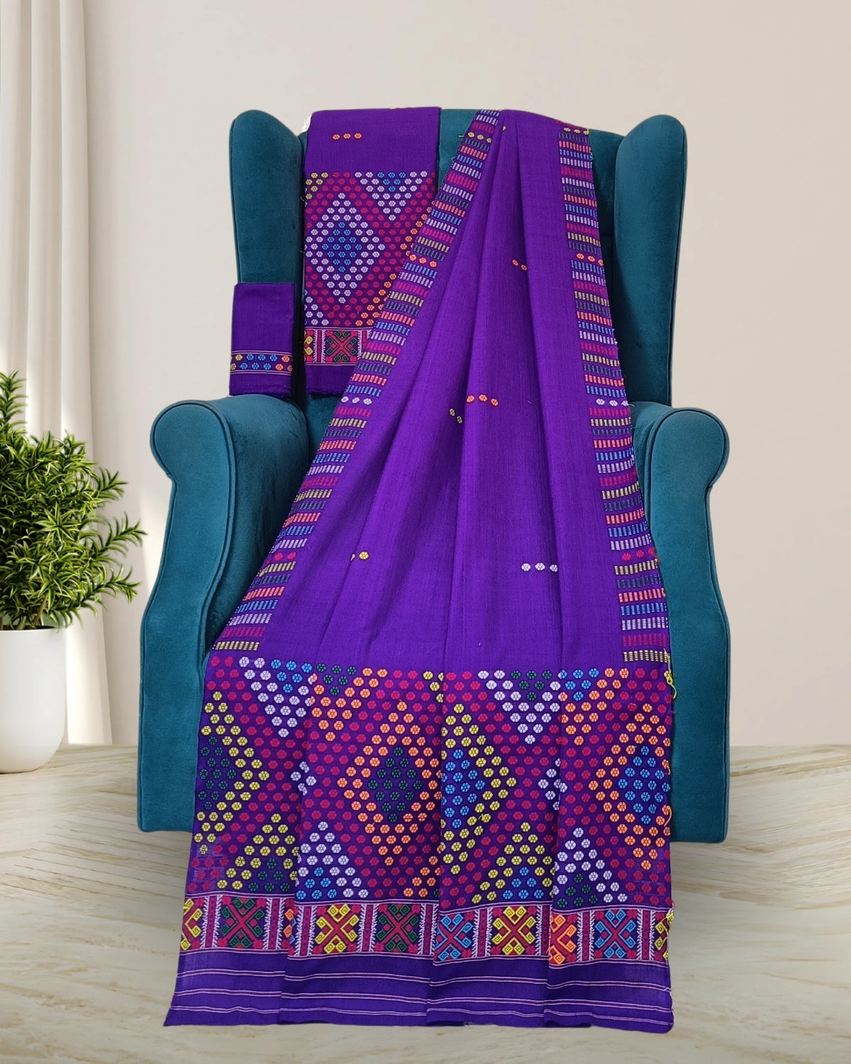 Padmini cotton Mising mekhela sador-Purple