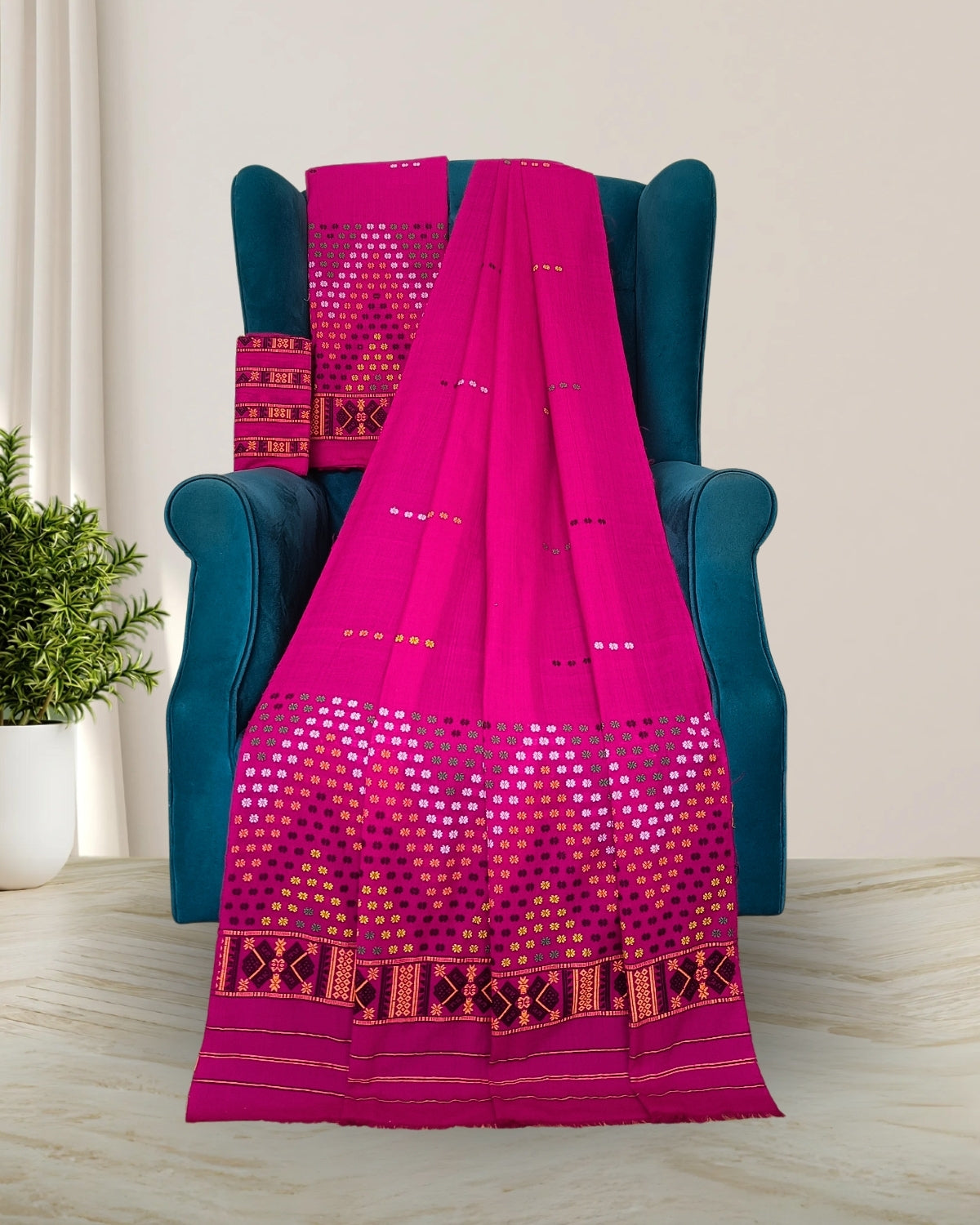 Padmini cotton Mising mekhela sador -Rani pink