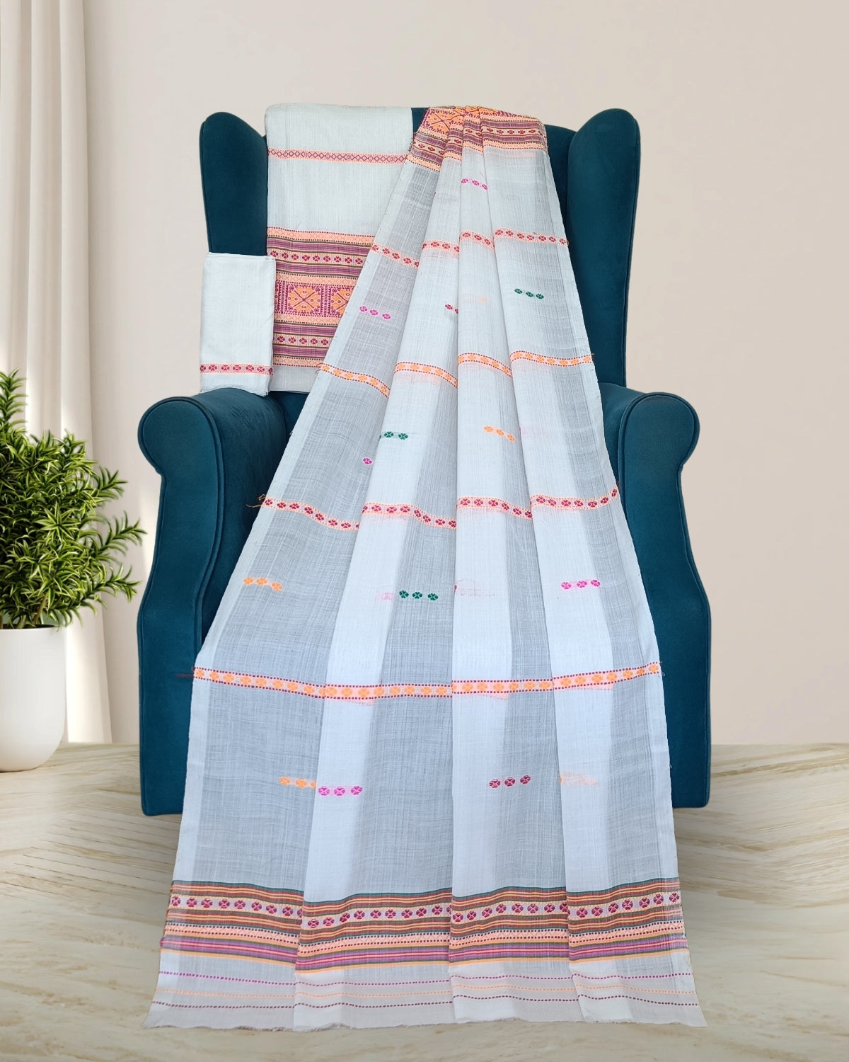 Gero design Mising mekhela sador -Pure white