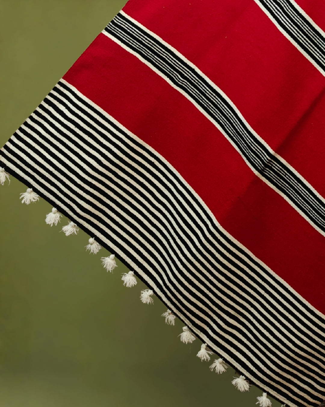 Mising Ribi design woolen Stole - Red