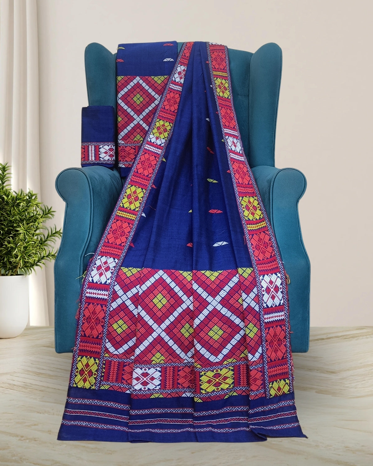Padmini cotton Mising mekhela sador -Royal blue