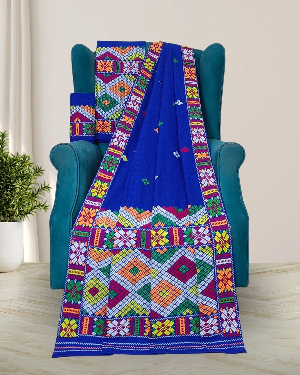 Royal blue padmini cotton Mising mekhela sador