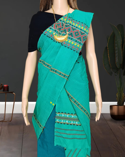 Gero design padmini cotton single sador - Sea green