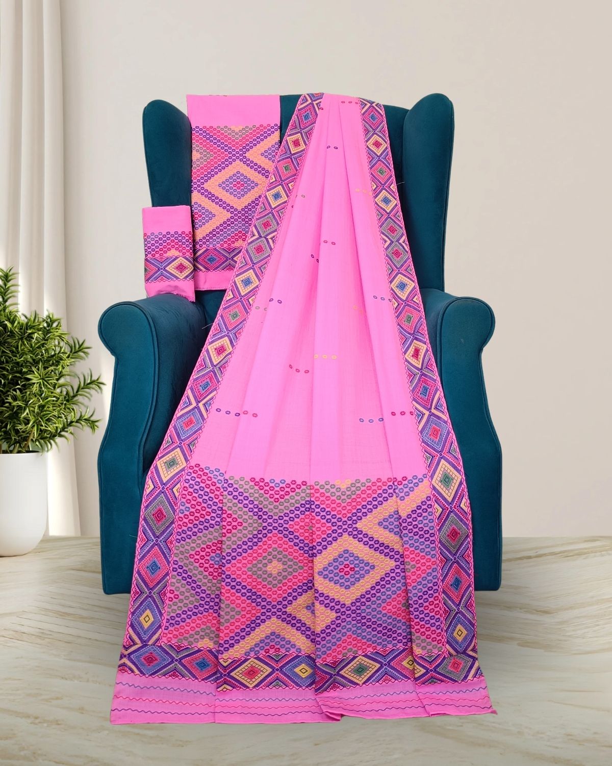 Padmini cotton Mising mekhela sador - Pink