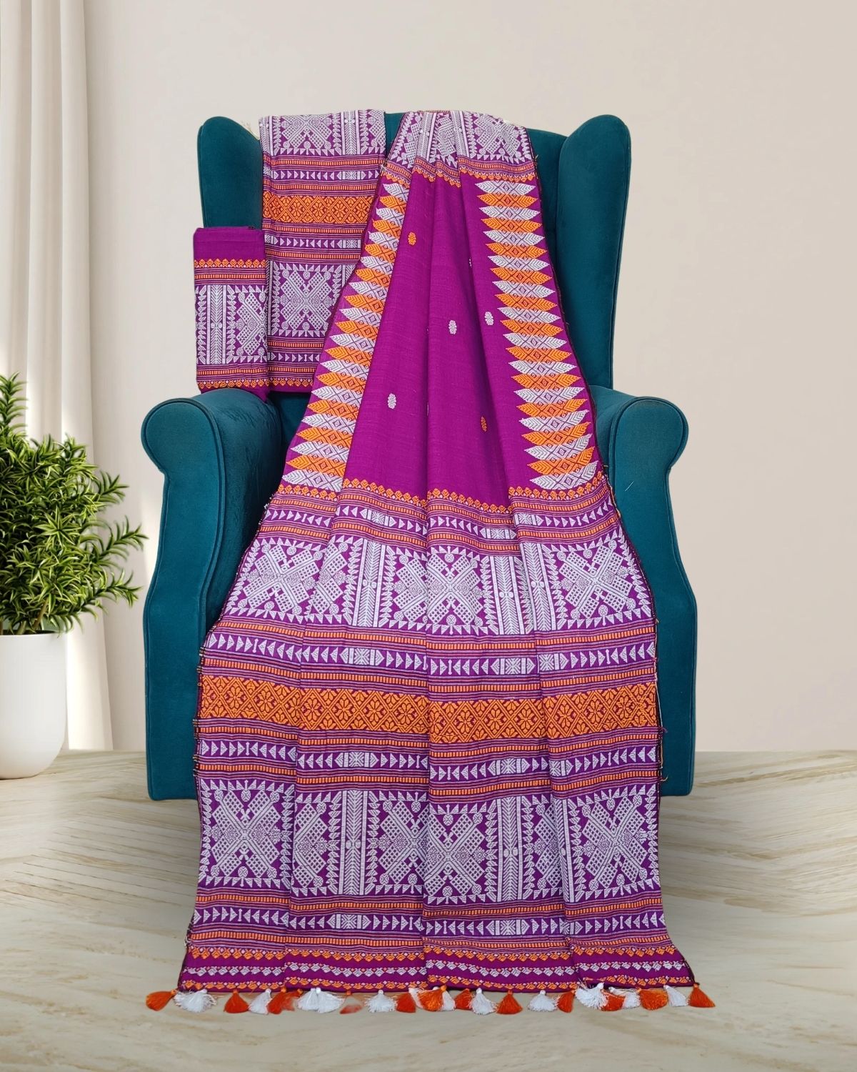 Padmini cotton Mising mekhela sador - Purple
