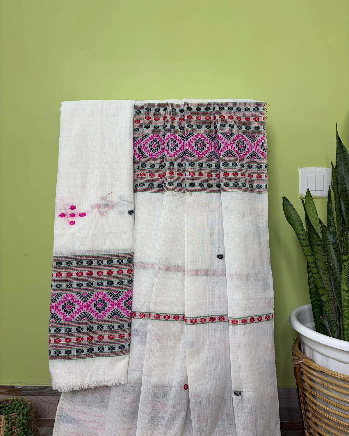 Gero design Mising mekhela sador - Pure white