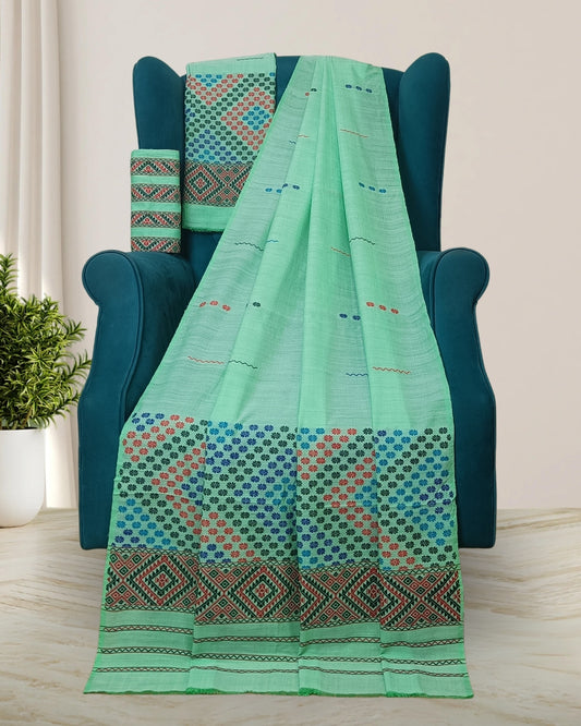 Sea green padmini cotton Mising mekhela sador