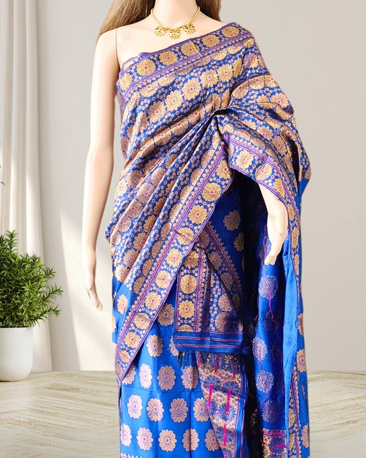 Blue Pure Mulberry silk mekhela chadar