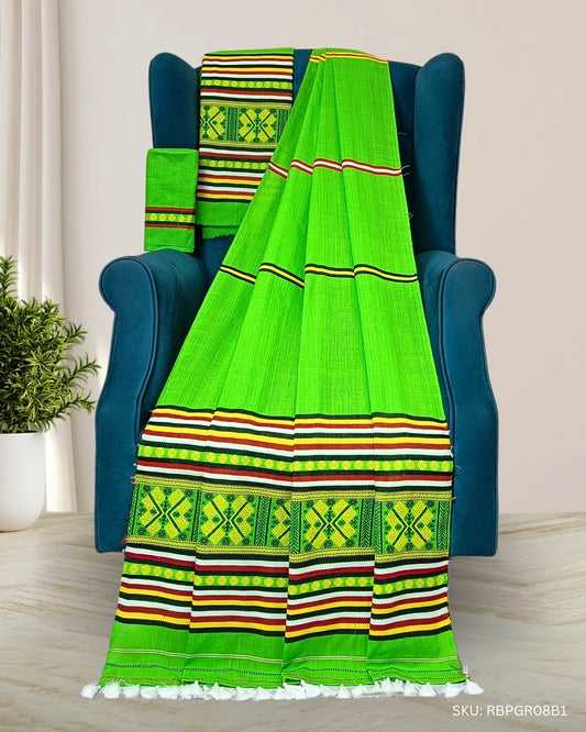 Ribi design Mising mekhela sador - Parrot green