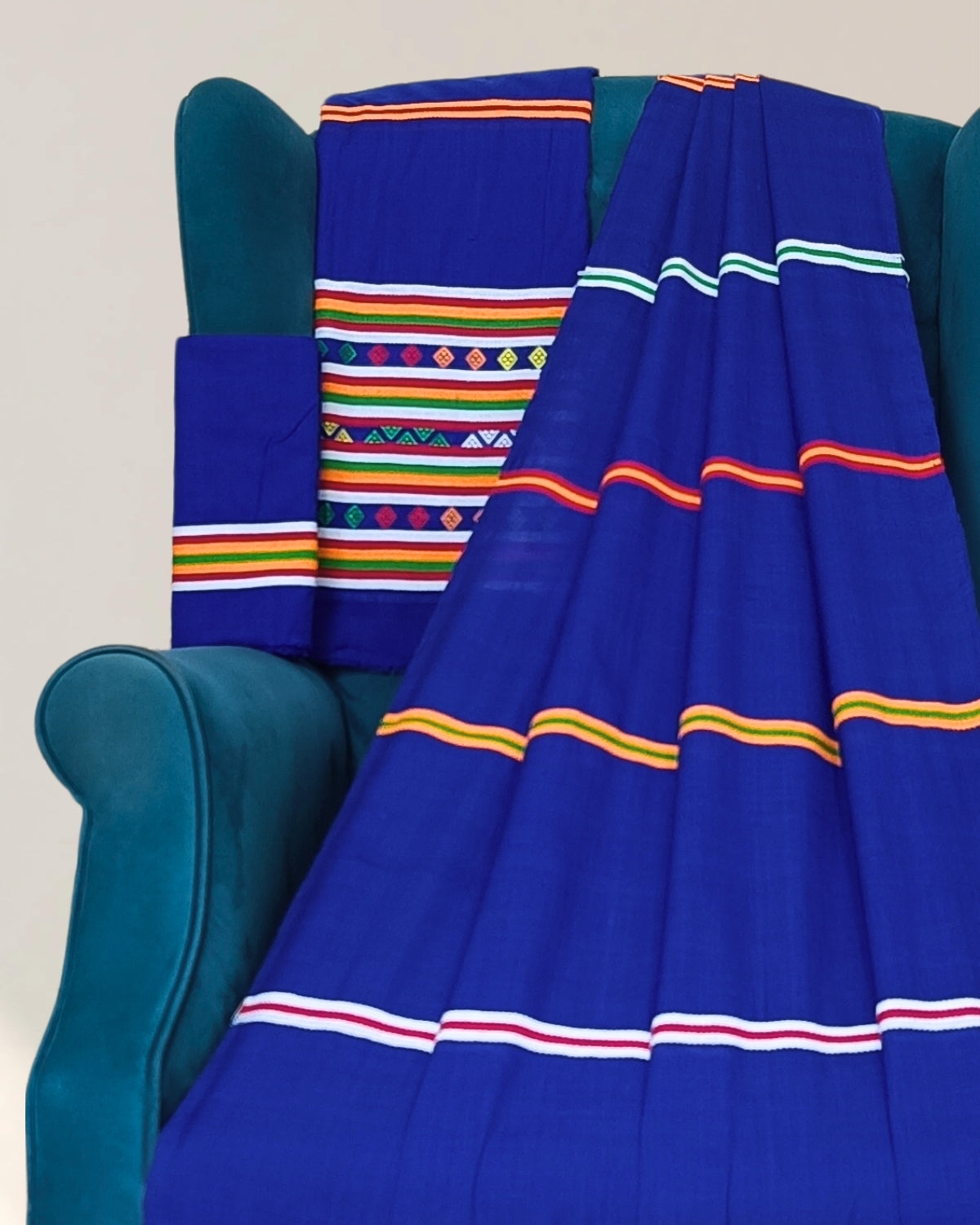 Ribi design Mising mekhela sador - Blue