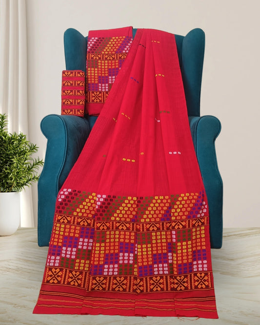 Red padmini cotton Mising mekhela sador 
