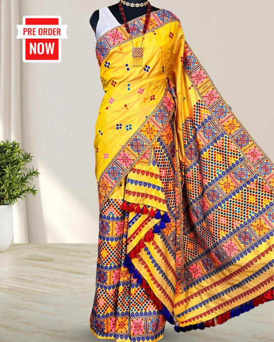 Yellow tussar silk x mulberry silk mekhela sador