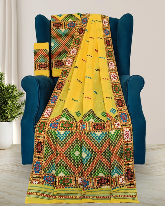 Yellow padmini cotton Mising mekhela sador