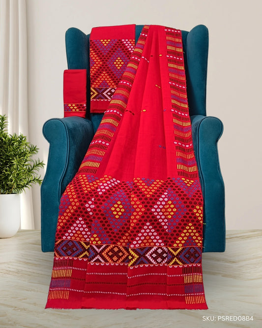 Red padmini cotton Mising mekhela sador