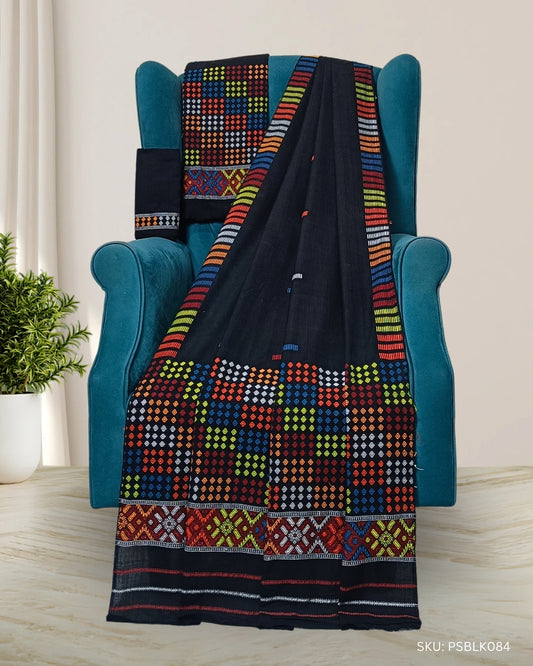 Black padmini cotton Mising mekhela sador