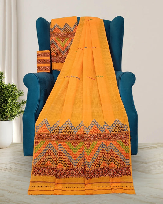 Orange padmini cotton Mising mekhela sador