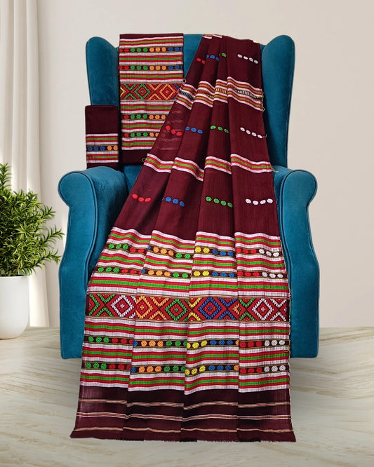 Ribi design padmini cotton Mising mekhela sador - Chocolate