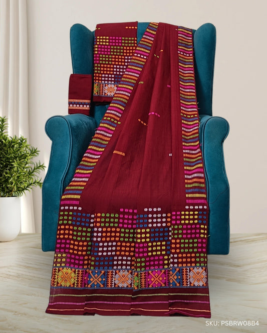 Brown padmini cotton Mising mekhela sador