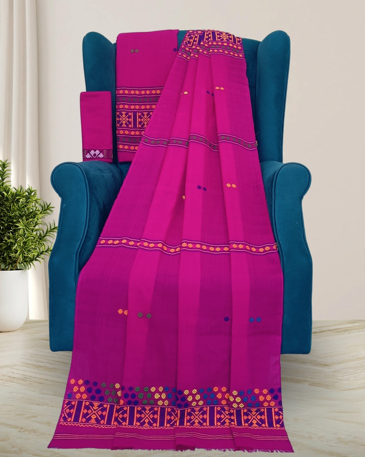 Gero design Mising mekhela sador -Pink