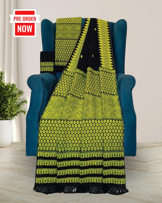 Black padmini cotton mekhela sador with designer motifs