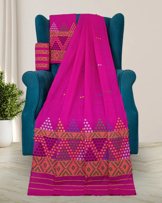 Pink padmini cotton Mising mekhela sador
