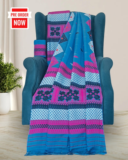 Blue semi nuni mekhela sador with designer motifs