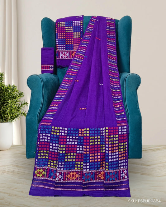 Purple padmini cotton Mising mekhela sador