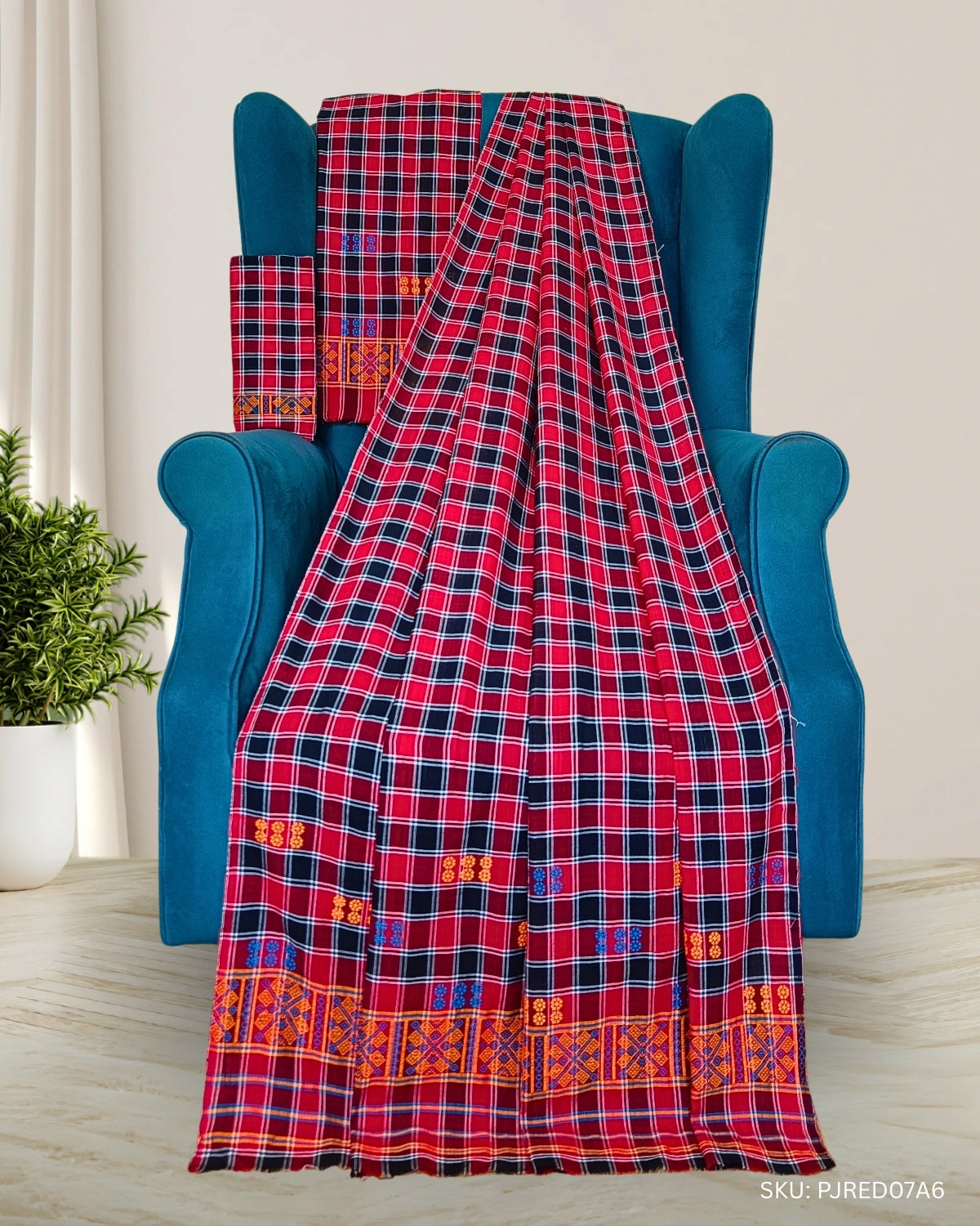 Pajok design Mising mekhela sador - Red & Black