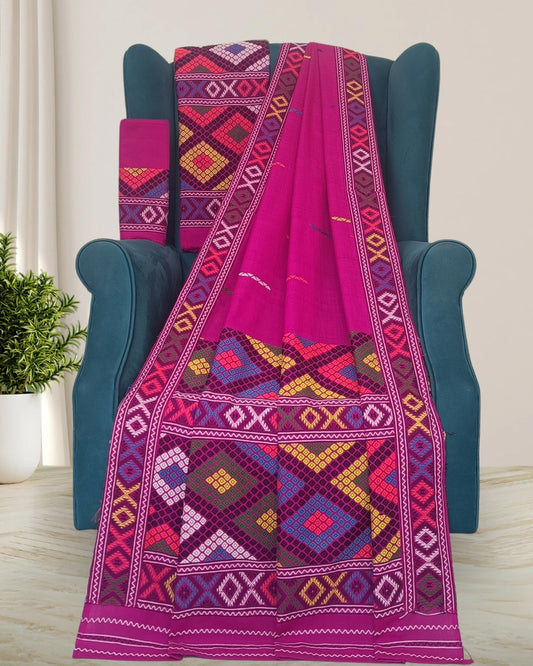 Pink padmini cotton Mising mekhela sador