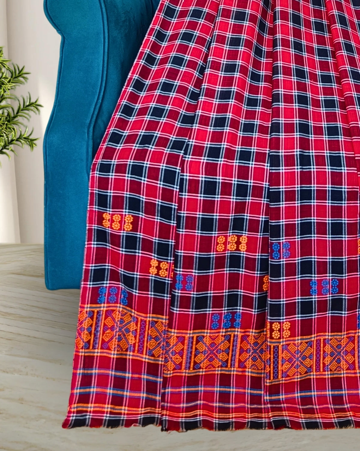 Pajok design Mising mekhela sador - Red & Black