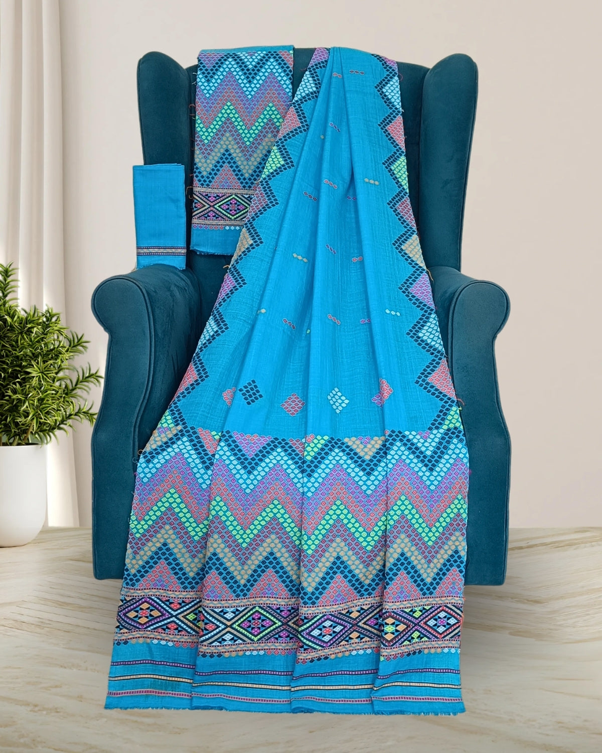 Light blue padmini cotton Mising mekhela sador