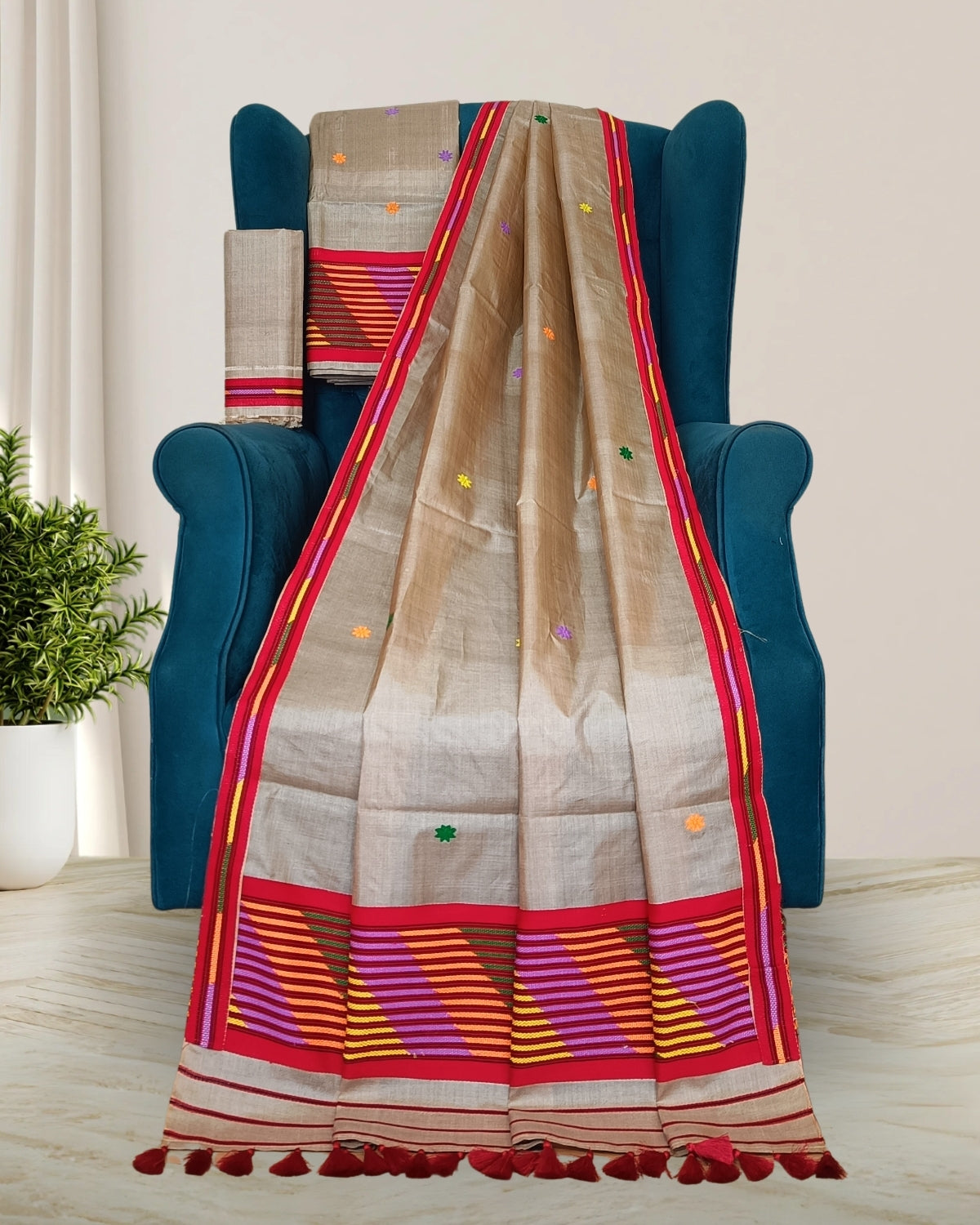 Tussar silk mekhela sador