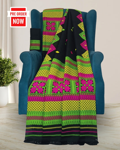 Black semi nuni mekhela sador with designer motifs