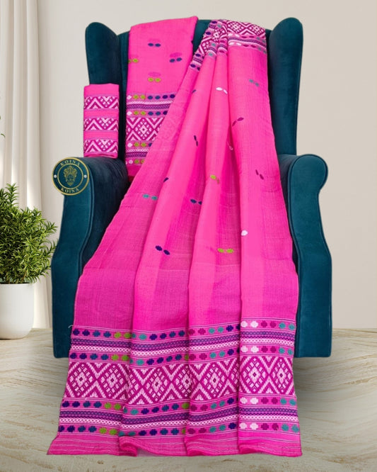 Gero design Mising Mekhela Chadar - Pink