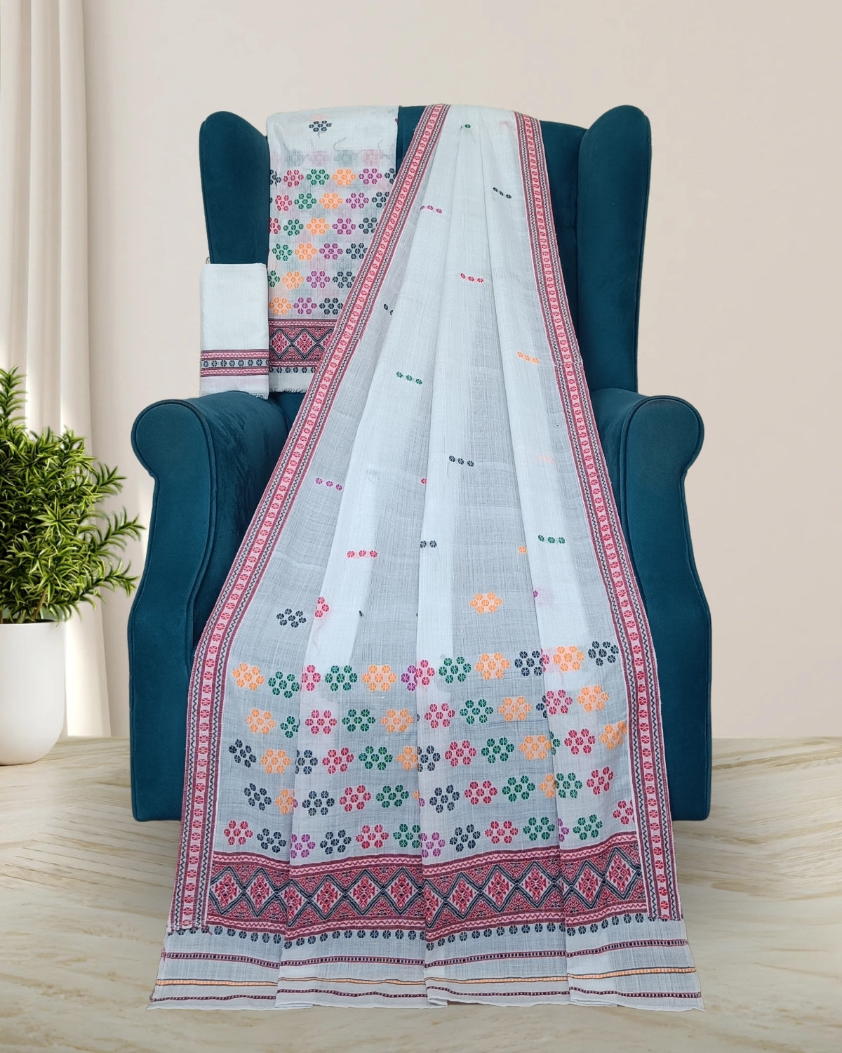Padmini cotton Mising mekhela sador - white