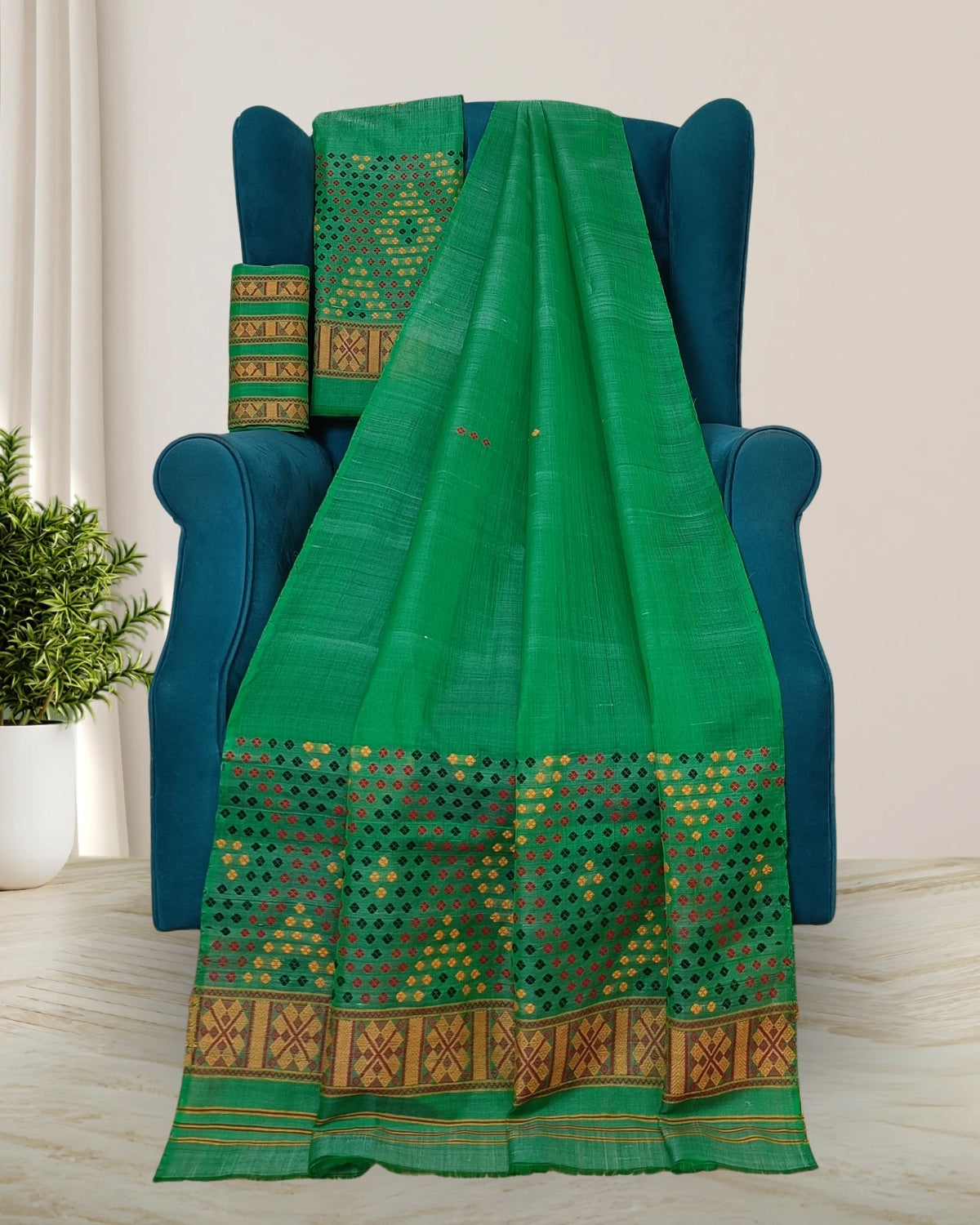 Green padmini cotton Mising mekhela sador