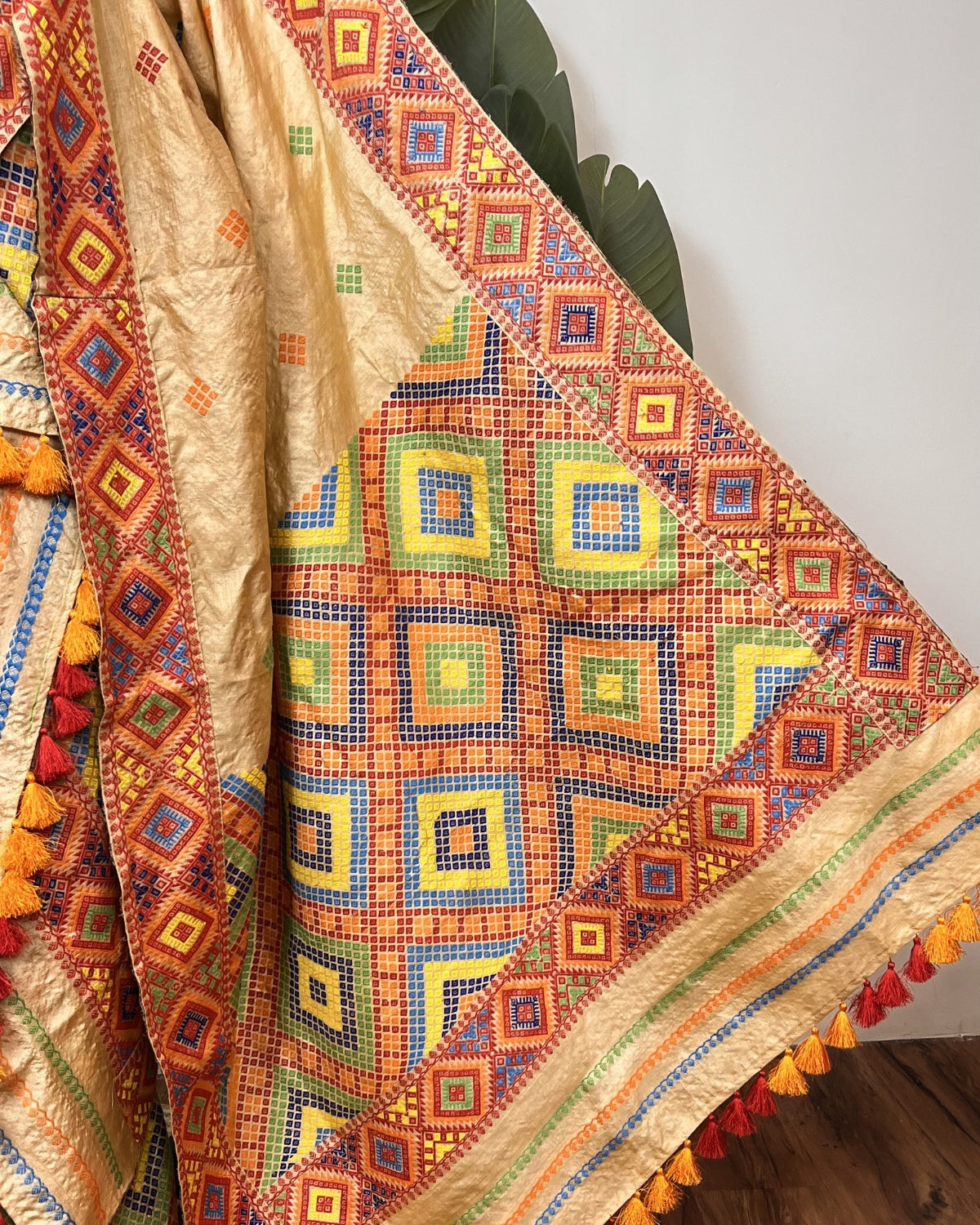 Pure Mising Tussar silk mekhela sador- DMC motifs