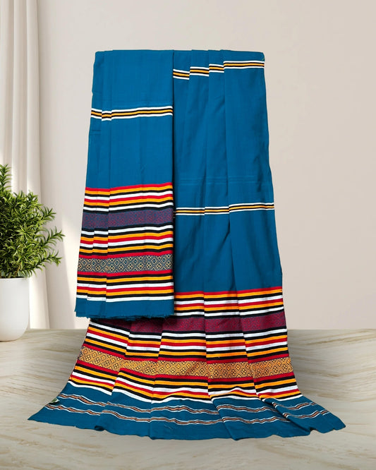 Ribi design Mising mekhela sador - Teal green