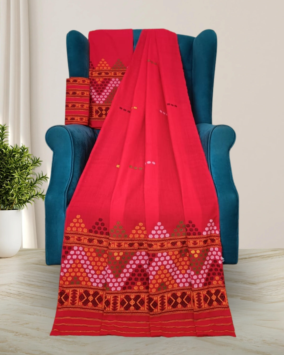 Padmini cotton Mising mekhela sador -Red