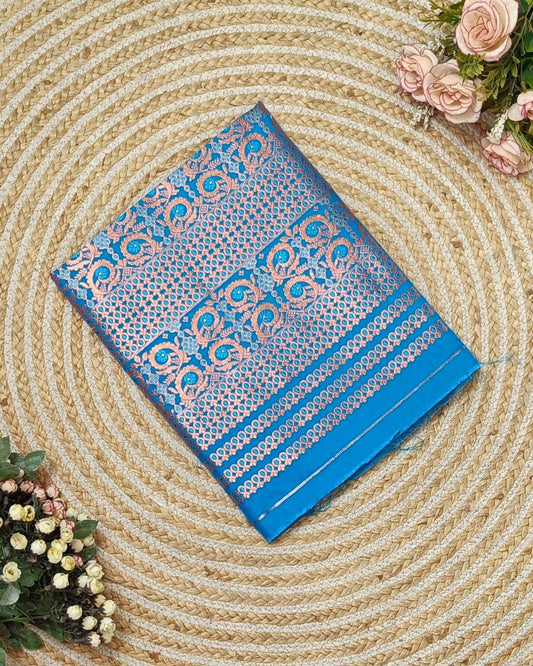 Semi paat mekhela sador with copper guna work - Blue
