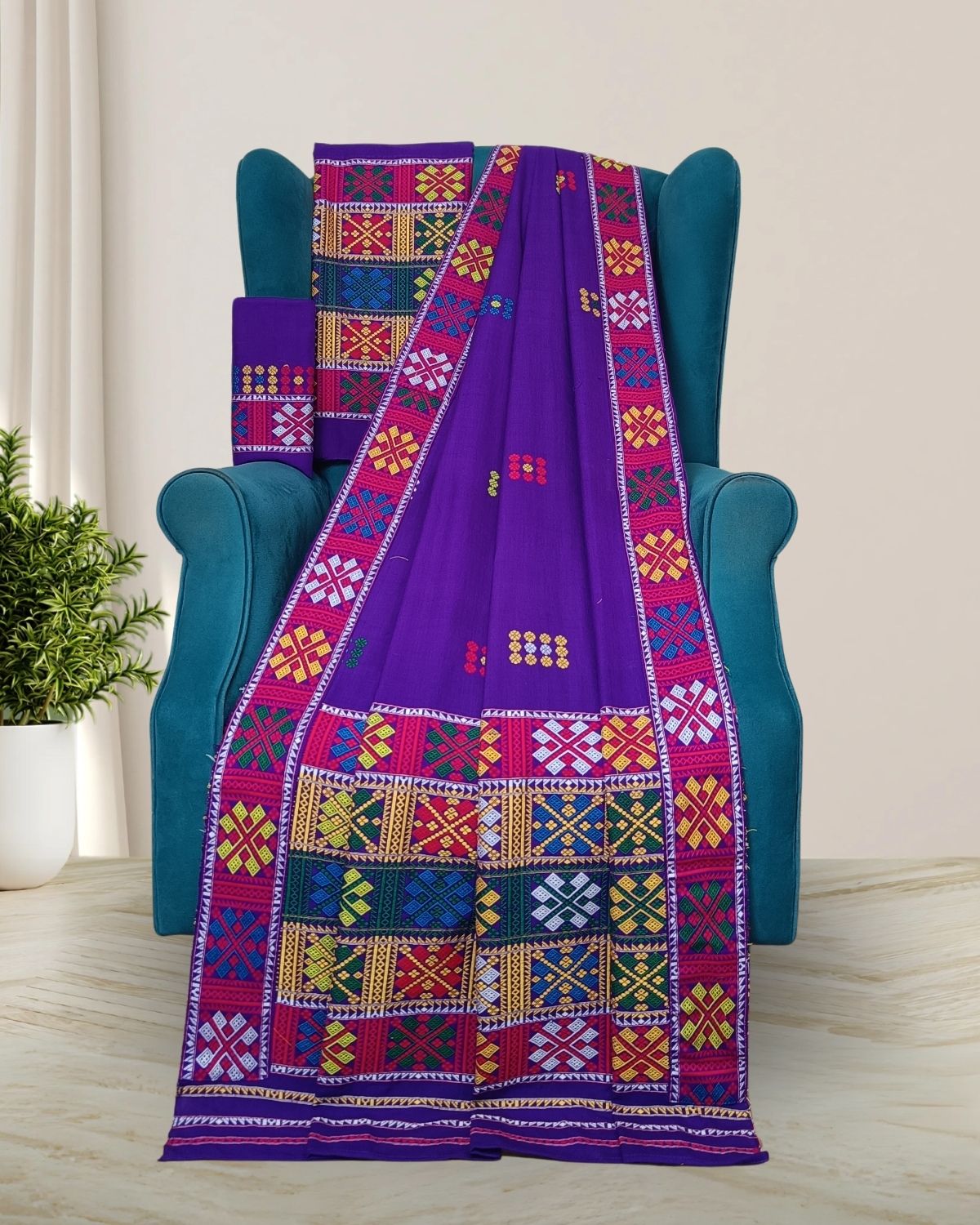 Purple padmini cotton Mising mekhela sador